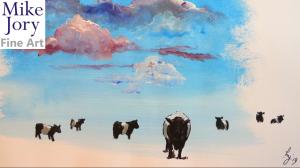 Stepping into the surreal - painting belted galloway cows under a colourful cloudy sky